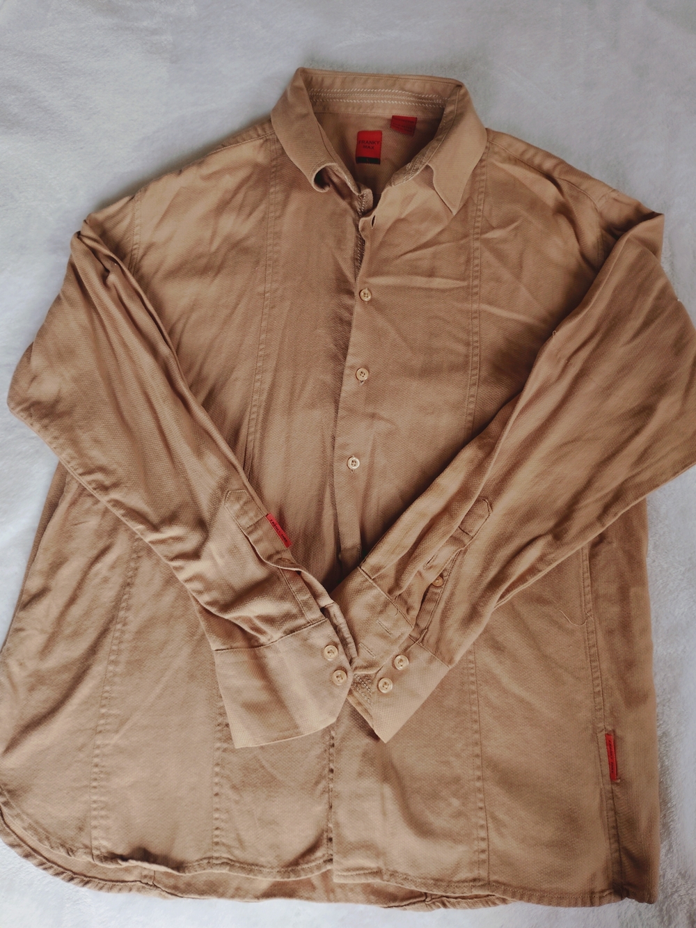 Franky Max Large, Classic Men's Casual Button-Down Shirt in Tan, Long Sleeve